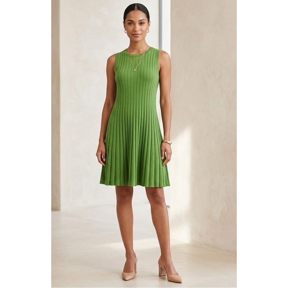 Banana Republic Ribbed Knit Dress Womens Largeโ Green Fit & Flare Sleeveless